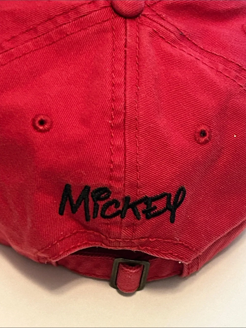 Vintage Disney Red Cotton Baseball Cap with Black Mickey Silhouette